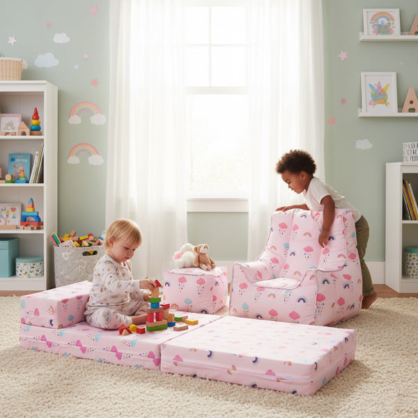 Child's Z Bed and Bean bag Chair with Footstool
