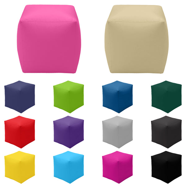 Water Resistant Cube Bean Bag Footstool - Indoor Outdoor Beanbag footrest - Play room Kids Pouf