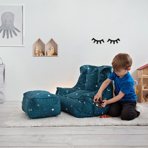 Kids Bean Bag Chair with Footstool Indoor Beanbag Armchair Printed Gaming Pouffes