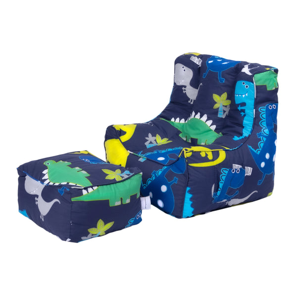 Kids Bean Bag Chair with Footstool Indoor Beanbag Armchair Printed Gaming Pouffes