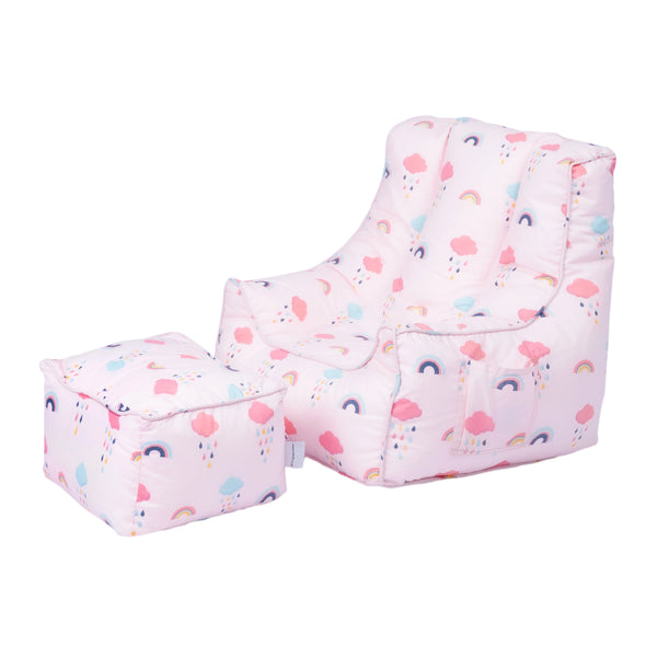 Kids Bean Bag Chair with Footstool Indoor Beanbag Armchair Printed Gaming Pouffes