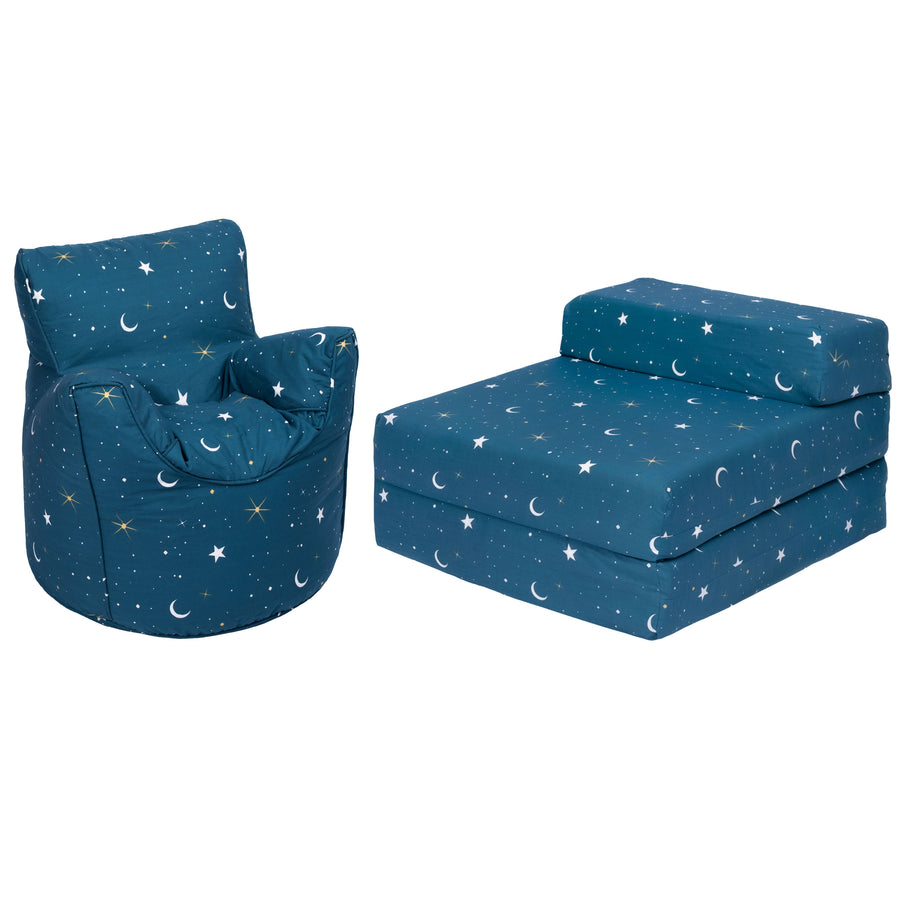 Kids Bean Bag Armchair and Folding Z Bed Printed Toddler Beanbag Chair and Sleeping Mattress