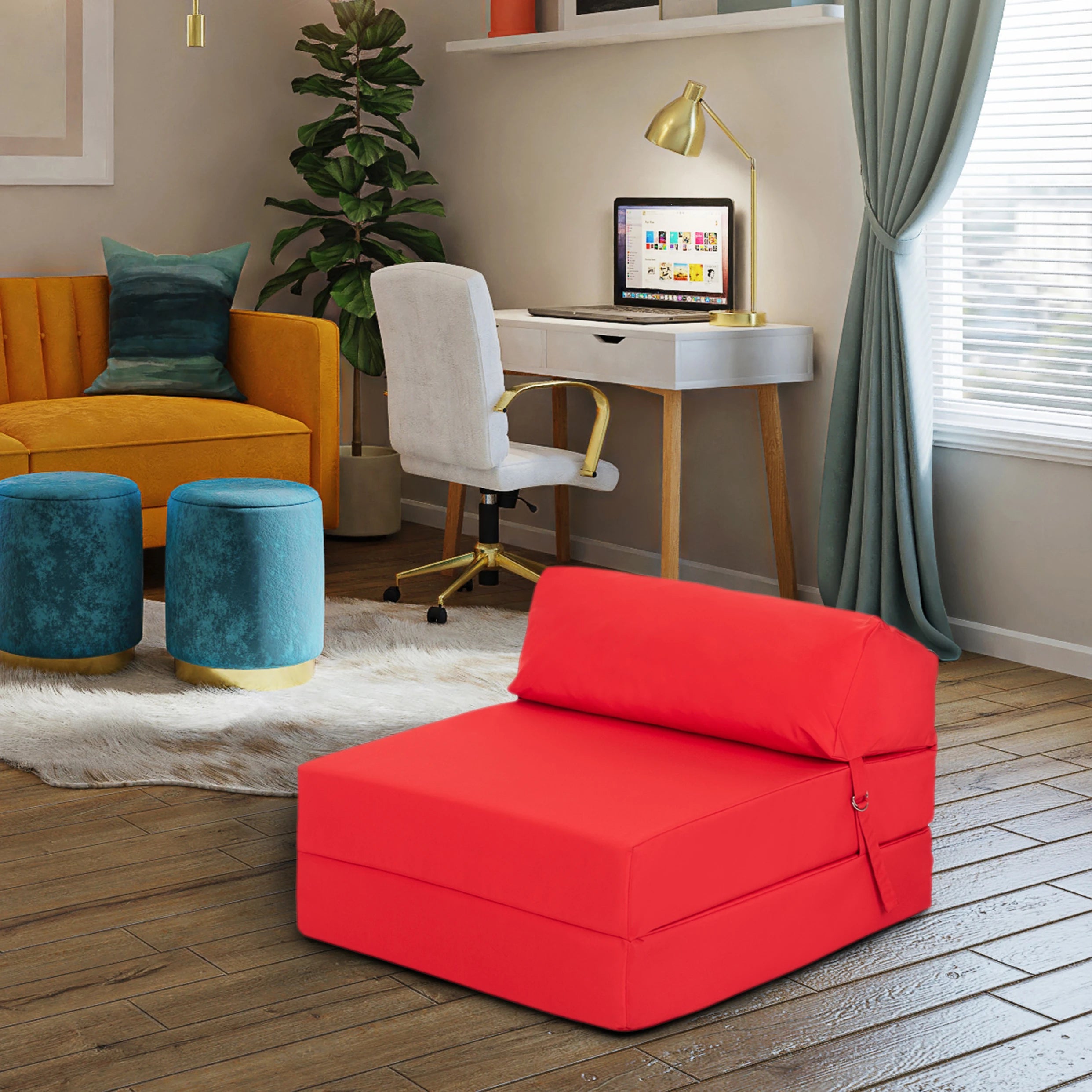 Jianyana Foldable Z-Bed Chair - 17.5cm Thick, 190x71cm, Brown Washable Cover, Tri-Folding Sofa Futon For Guests