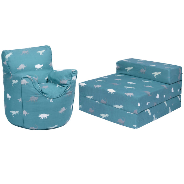 Child's Bean Bag Armchair and Folding Z Bed Printed Toddler Beanbag Chair and Guest Mattress