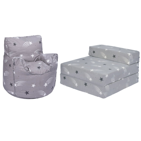 Kids Bean Bag Armchair and Folding Z Bed Printed Toddler Beanbag Chair and Futon