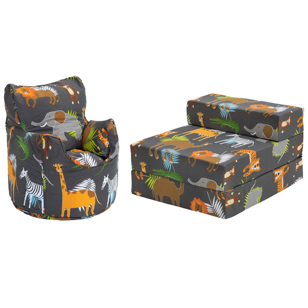 Kids Bean Bag Armchair and Folding Z Bed Printed Toddler Beanbag Chair and Chair Bed